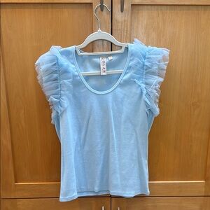 Dolan Blue Flutter Sleeve Ruffled Blouse
